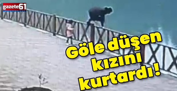 Korku dolu saniyeler! Göle düşen kızını kurtardı