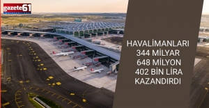 HAVALİMANLARI DEVLETE 344 MİLYAR 648 MİLYON 402 BİN LİRA KAZANDIRDI